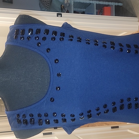 Carmen Marc Valvo Midnight Blue Tank Dress with Black Jewels in the front (M) - Picture 2 of 6